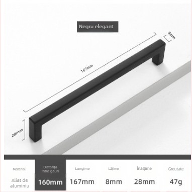Mâner pentru dulap din aliaj de aluminiu, pentru sertare și uși de dulap, stil modern minimalist, model 807, finisaj prin oxidare