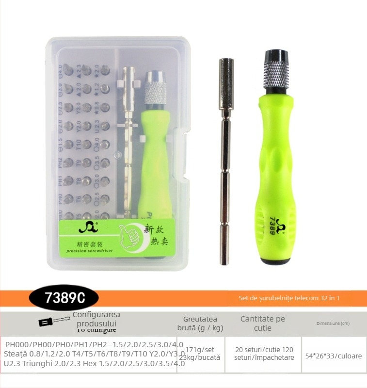 Set de șurubelnițe de precizie 132 în 1 pentru telefoane, ochelari și calculatoare — oțel crom-vanadiu, magnetic, neizolat, greutate 0.643, Shenggong Hardware