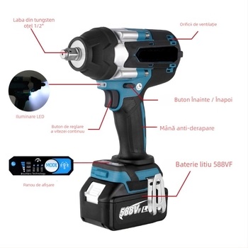 Ciocan electric fără perii, fără fir, cu LED, cuplu 1000 Nm, baterie 21V, reversibil