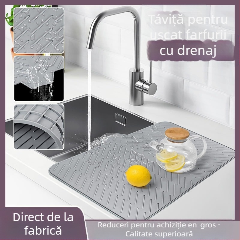 Covoraș de bucătărie din silicon cu canal de drenaj și izolație, pătrat, degradabil, lansat în 2023