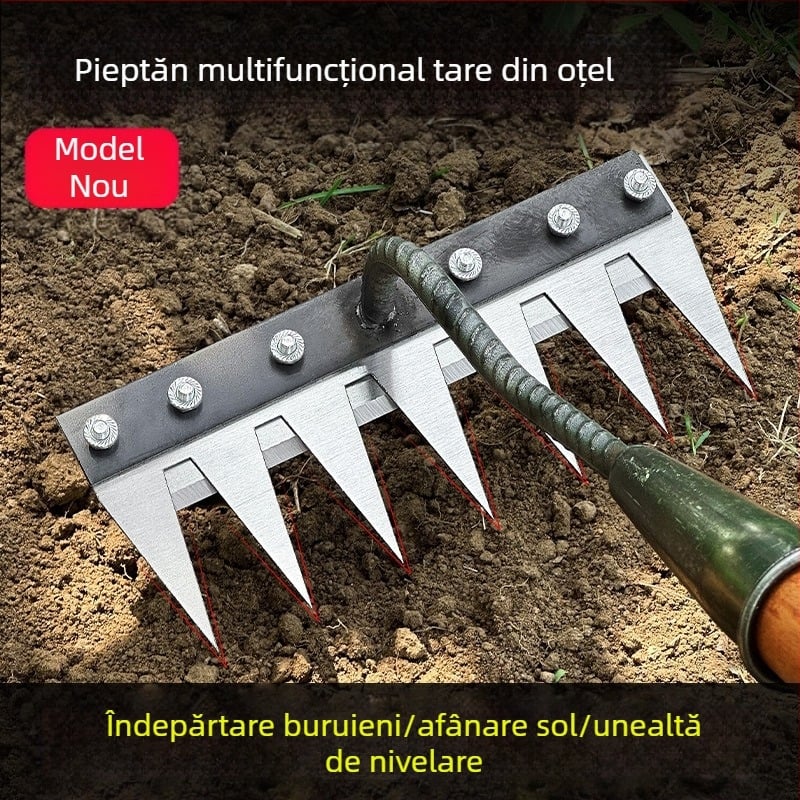 Unelte multifuncționale pentru plivit cu greblă integrată și lamă din oțel mangan pentru uz casnic și agricol (întoarcerea solului, afânarea)