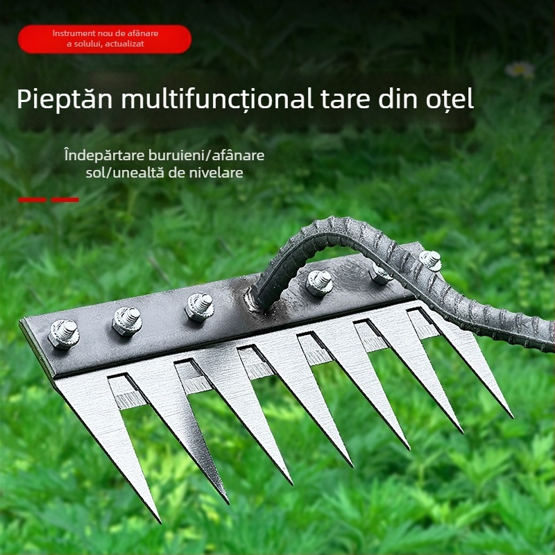 Unelte multifuncționale pentru plivit cu greblă integrată și lamă din oțel mangan pentru uz casnic și agricol (întoarcerea solului, afânarea)