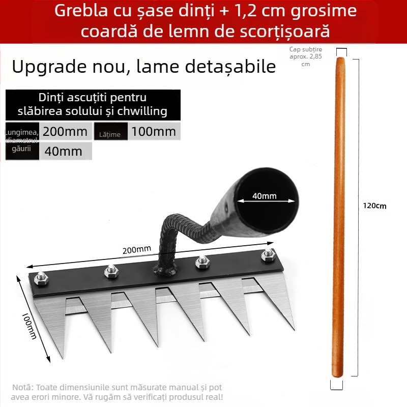 Unelte multifuncționale pentru plivit cu greblă integrată și lamă din oțel mangan pentru uz casnic și agricol (întoarcerea solului, afânarea)