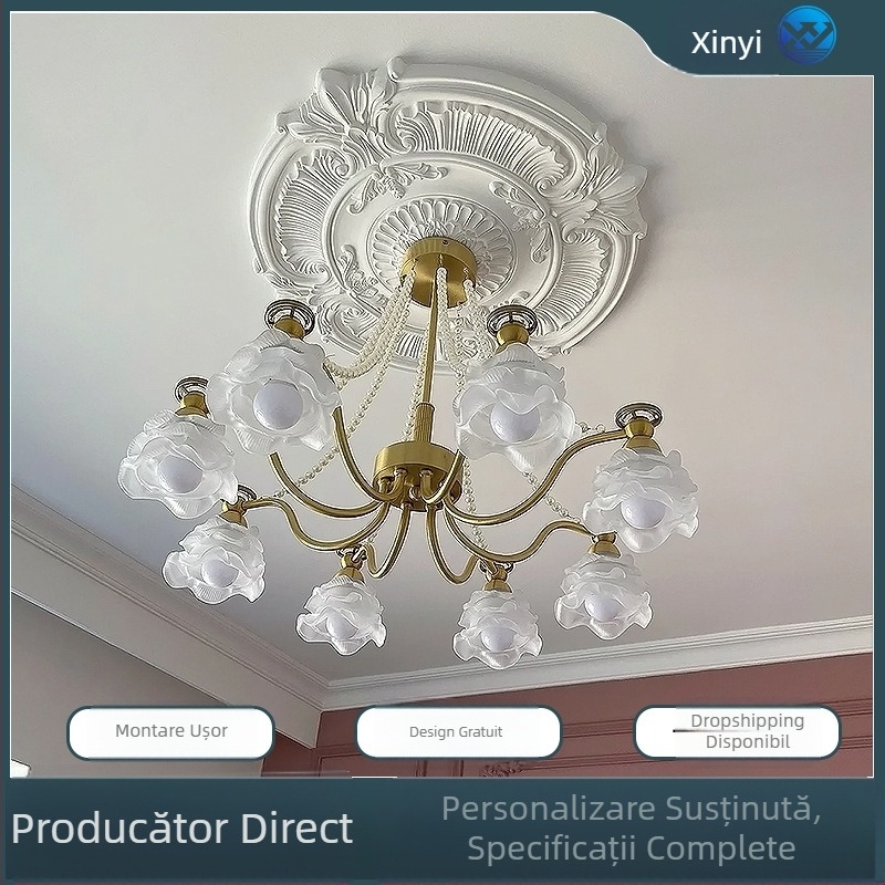 Panou lampă PU cu disc circular de tavan, decor în stil francez pentru lustra europeană (Material: PU; Model: BQ-XY-; Stil: relief, simplitate modernă, lux discret)