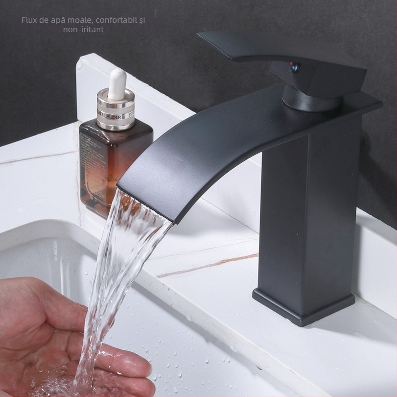 Robinet de chiuvetă mixt, oțel inoxidabil 304, cartuș ceramic, montaj într-o singură gaură, conectică 1/2'' intrare/ieșire, 0–90°C