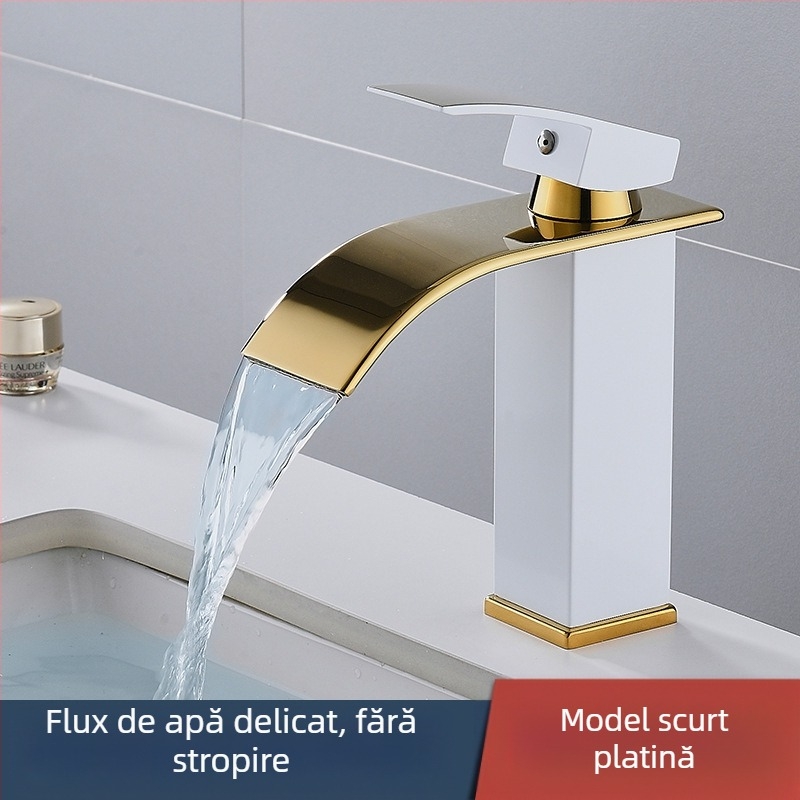 Robinet de chiuvetă mixt, oțel inoxidabil 304, cartuș ceramic, montaj într-o singură gaură, conectică 1/2'' intrare/ieșire, 0–90°C