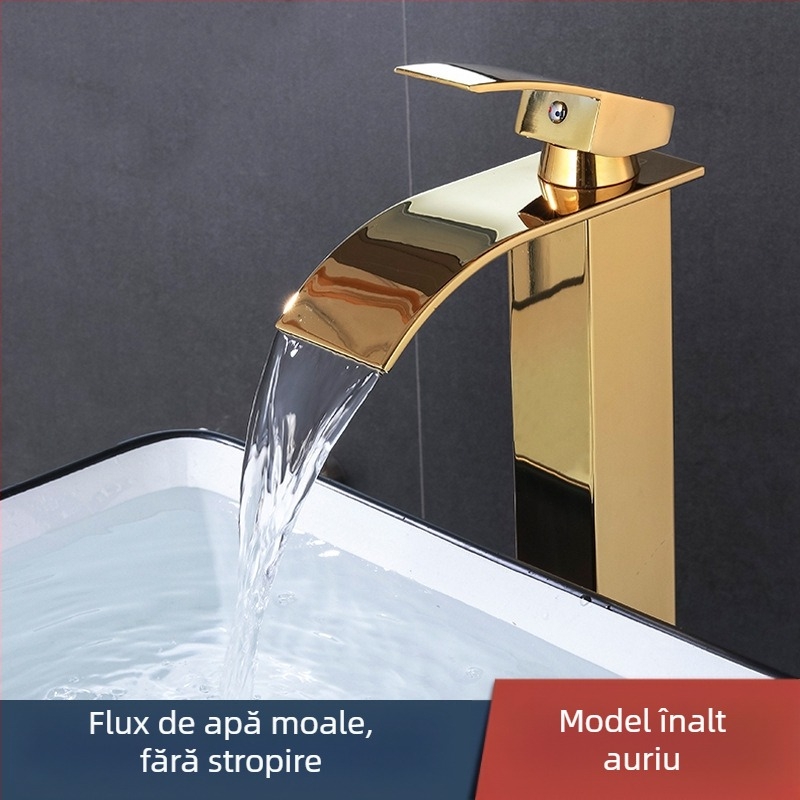 Robinet de chiuvetă mixt, oțel inoxidabil 304, cartuș ceramic, montaj într-o singură gaură, conectică 1/2'' intrare/ieșire, 0–90°C