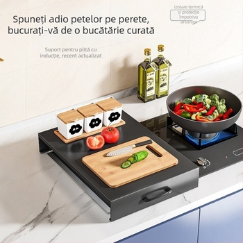 Meiyijia Capac pentru plita cu gază și suport înălțat pentru plită cu inducție, oțel carbon, fără montaj, design modern