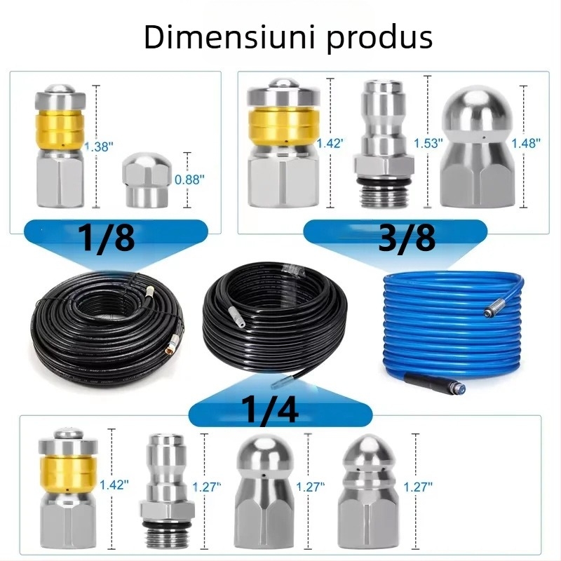 Duza din oțel inoxidabil pentru curățare conducte la presiune înaltă, cu cuplură 1/4 inch și conectare rapidă 3/8 inch, marca Independent