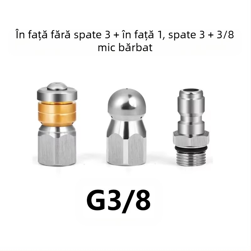 Duza din oțel inoxidabil pentru curățare conducte la presiune înaltă, cu cuplură 1/4 inch și conectare rapidă 3/8 inch, marca Independent