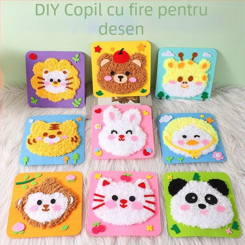 Kit DIY de cusut pentru copii – material din pânză, temă fată desen animat, jucărie educațională, vârsta 4–6 ani