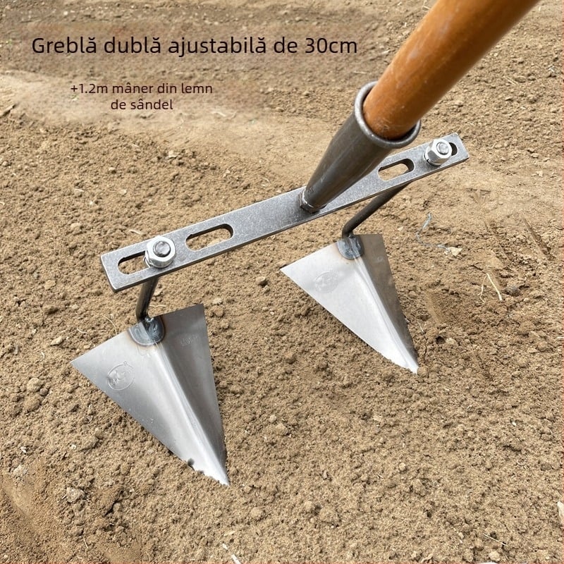 Sapă triunghiulară reglabilă pentru săpare canale, afânare sol și formare ridges – unealtă de grădină multifuncțională cu cap ascuțit de tip cioc de vultur