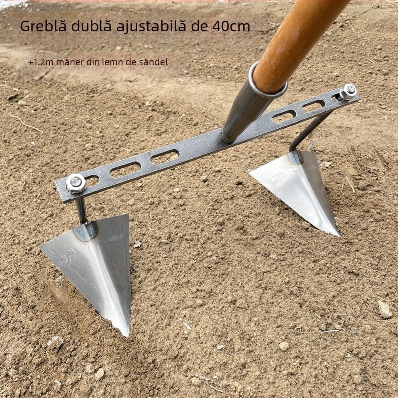 Sapă triunghiulară reglabilă pentru săpare canale, afânare sol și formare ridges – unealtă de grădină multifuncțională cu cap ascuțit de tip cioc de vultur