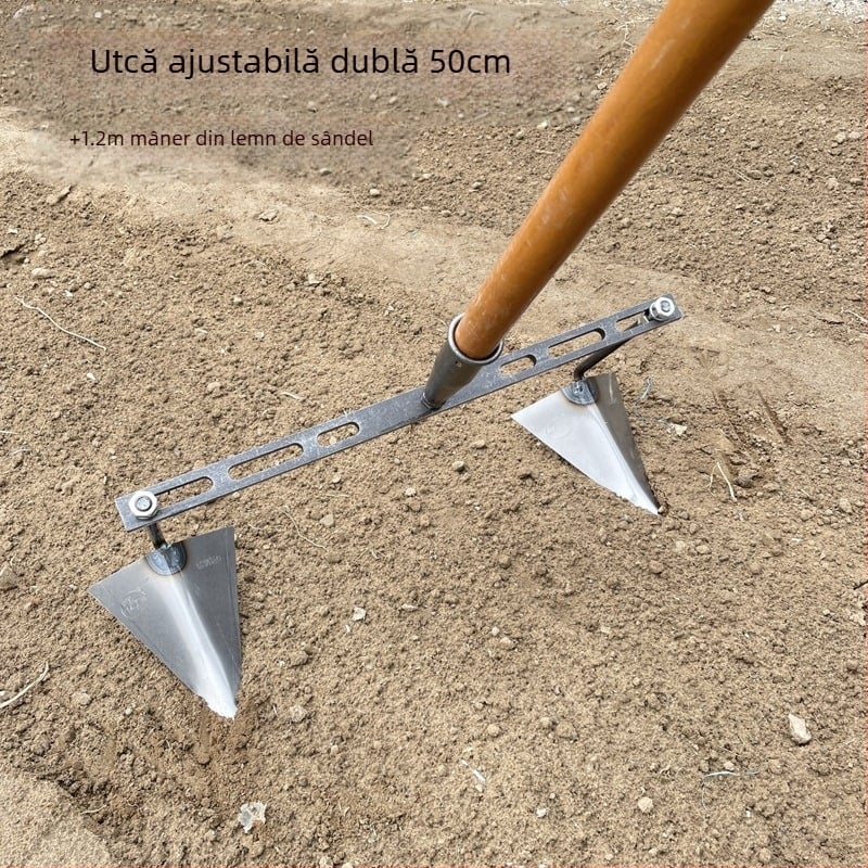 Sapă triunghiulară reglabilă pentru săpare canale, afânare sol și formare ridges – unealtă de grădină multifuncțională cu cap ascuțit de tip cioc de vultur