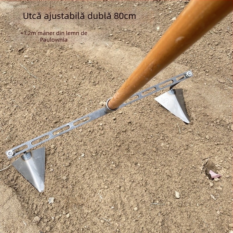 Sapă triunghiulară reglabilă pentru săpare canale, afânare sol și formare ridges – unealtă de grădină multifuncțională cu cap ascuțit de tip cioc de vultur