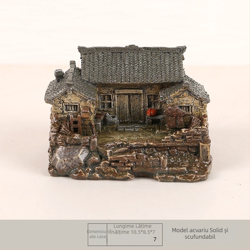 Casă mică din rășină, în stil pastoral – ornament pentru birou și mașină, decor pentru ghiveci, peisaj decorativ, mic cadou