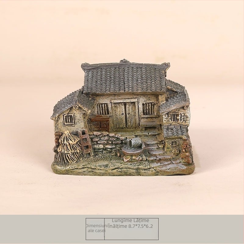 Casă mică din rășină, în stil pastoral – ornament pentru birou și mașină, decor pentru ghiveci, peisaj decorativ, mic cadou