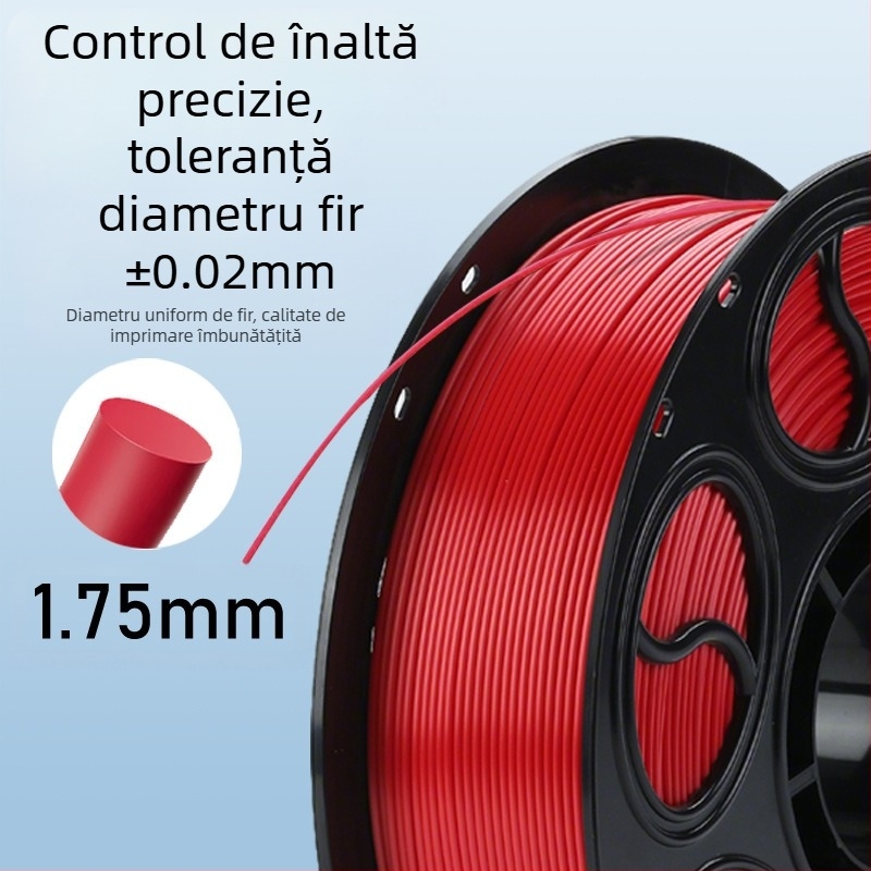 Filament PLA satin pentru imprimare 3D — secțiune circulară, aspect disc, densitate 1.26-1.40 g/cm3