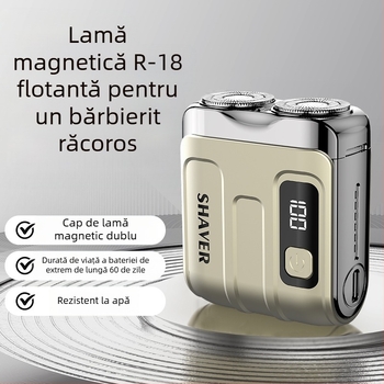 Aparat de ras electric mini portabil cu cap de tăiere plutitor și cap rotativ cu două lame (Baterie încorporată de 300–500 mAh, autonomie de 60 de minute, motor fără perii)