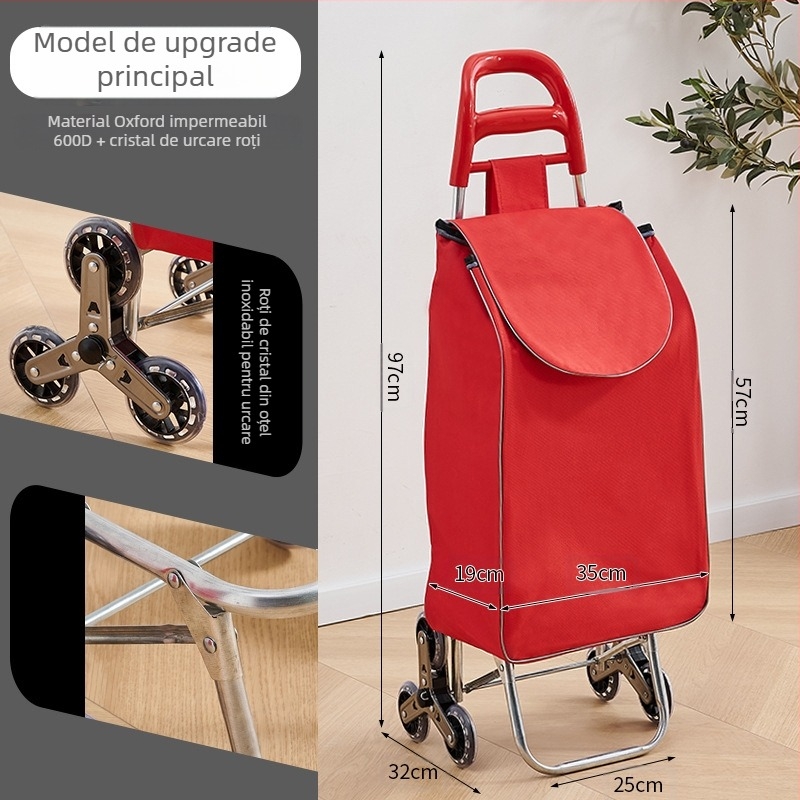 Căruț de cumpărături pentru uz casnic, pliabil, cadru din țeavă galvanizată + material Oxford 600D, capacitate de încărcare 15 kg, căruț cu mâner de tragere, origine Hebei, China
