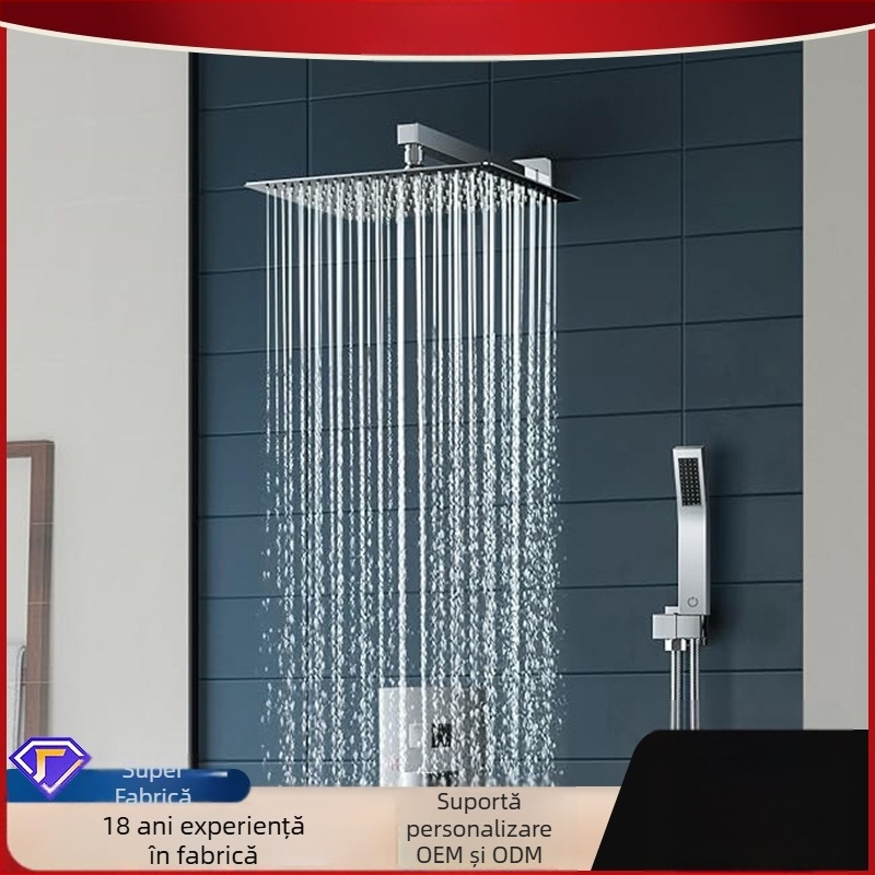 Set de duș cu montaj ascuns în perete, din cupru, formă pătrată, model FH-47, funcții masaj și ploaie