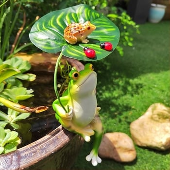 Figurină broscuță cu umbrelă pentru grădină și decor de iaz, mini, cu flori de mătase, fabricat în China