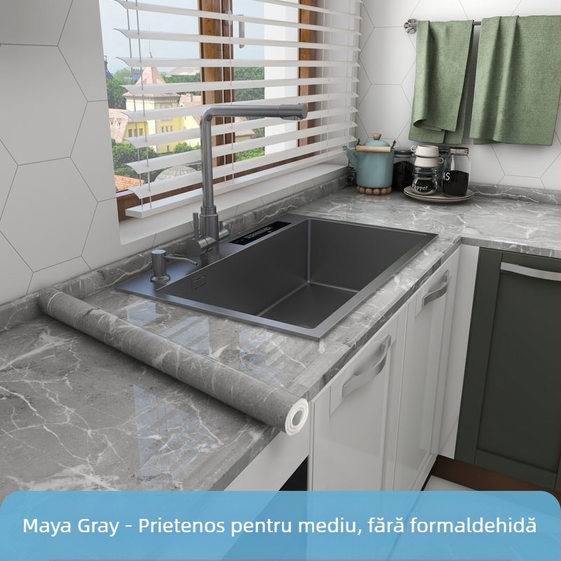 Sticker de perete pentru bucătărie, PET, rezistent la apă, ulei și temperaturi înalte, model marmură, autoadeziv, 1 bucată, fără formaldehidă