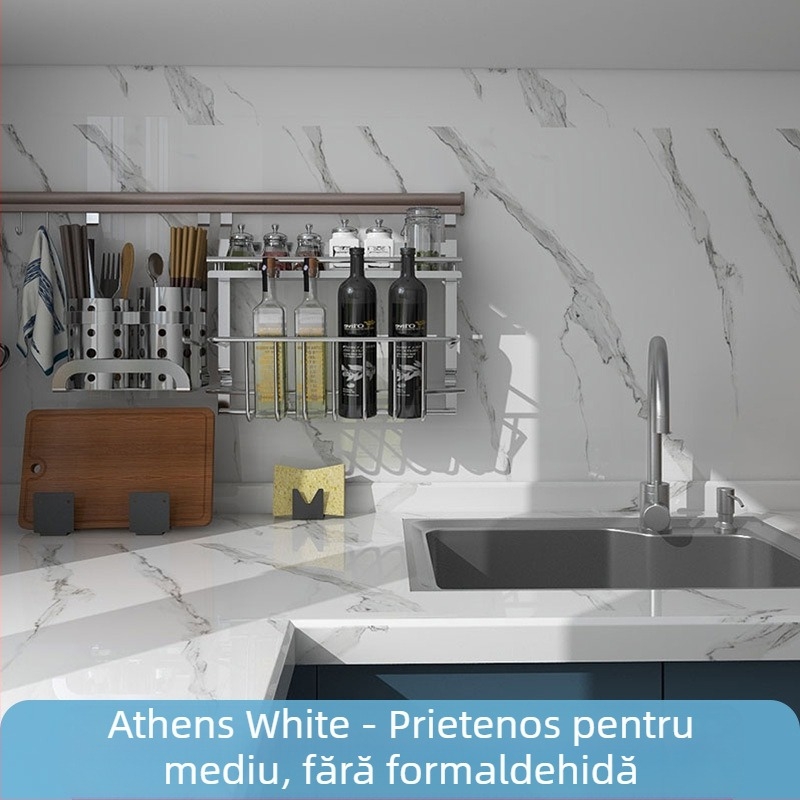 Sticker de perete pentru bucătărie, PET, rezistent la apă, ulei și temperaturi înalte, model marmură, autoadeziv, 1 bucată, fără formaldehidă