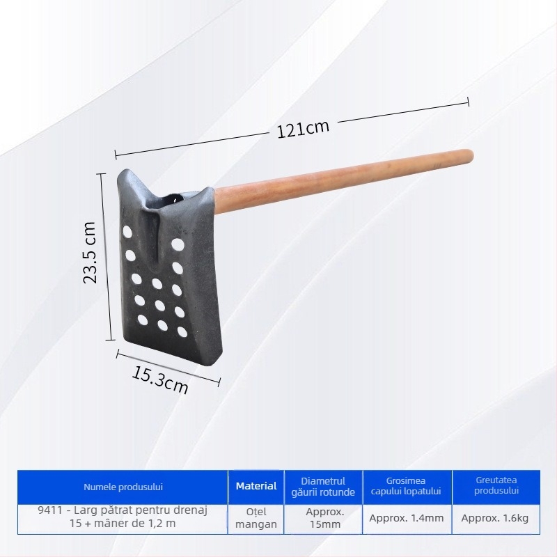 Lopată pentru curățarea canalizării, cap de fier la unghi drept – pentru curățarea canalizării și tranșee