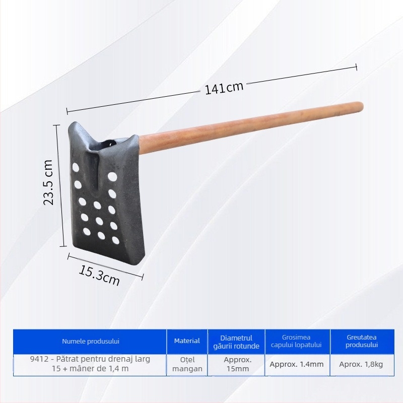 Lopată pentru curățarea canalizării, cap de fier la unghi drept – pentru curățarea canalizării și tranșee