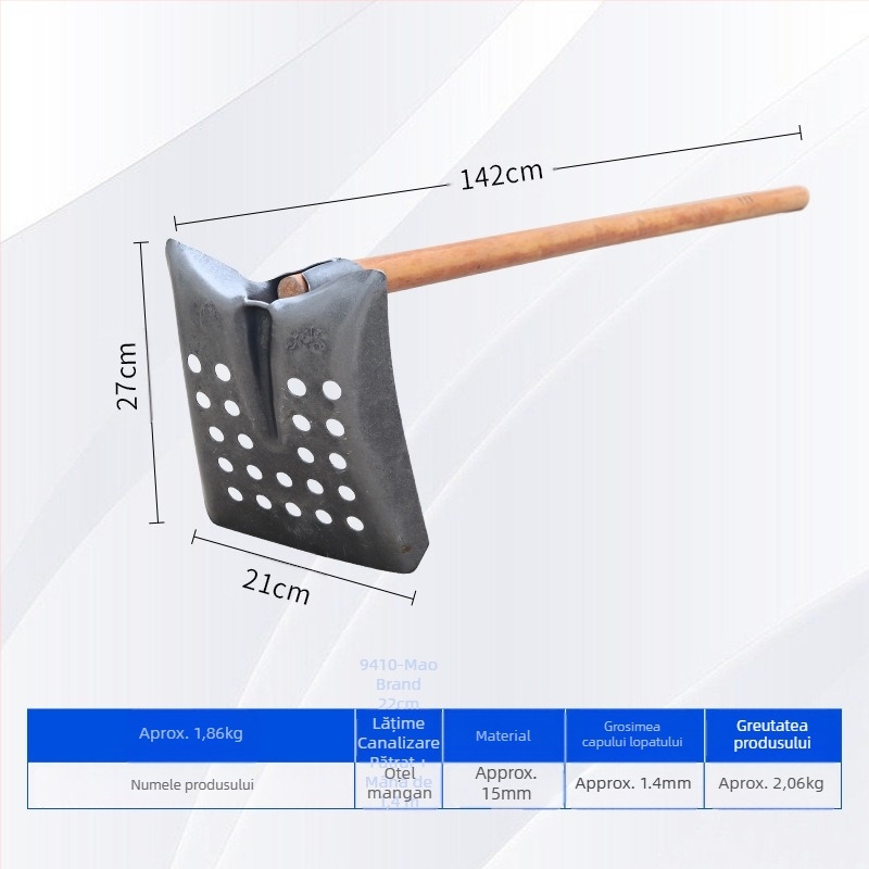 Lopată pentru curățarea canalizării, cap de fier la unghi drept – pentru curățarea canalizării și tranșee