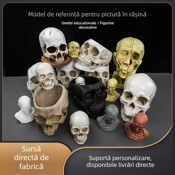 Prop craniu de Halloween, decor pentru ghiveci din rășină, stil artă modernă, meșteșug 21347836905