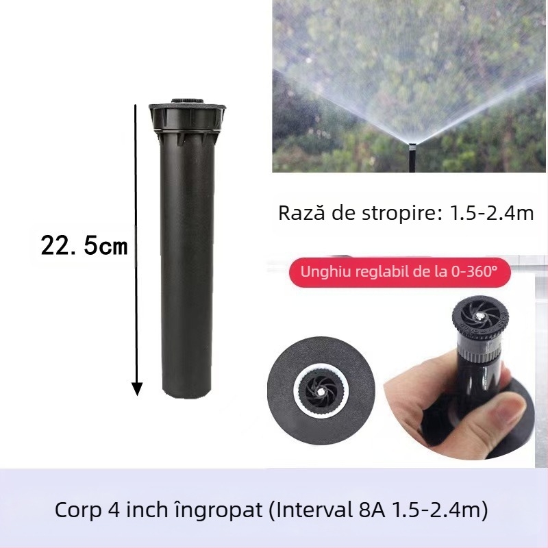 Guangying aspersor telescopic îngropat, cu rotație la 360° pentru irigarea gazonului și grădinii (plastice tehnice)