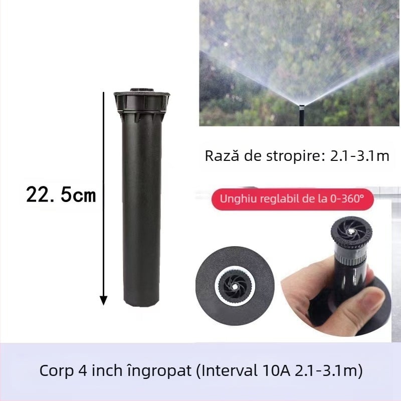 Guangying aspersor telescopic îngropat, cu rotație la 360° pentru irigarea gazonului și grădinii (plastice tehnice)