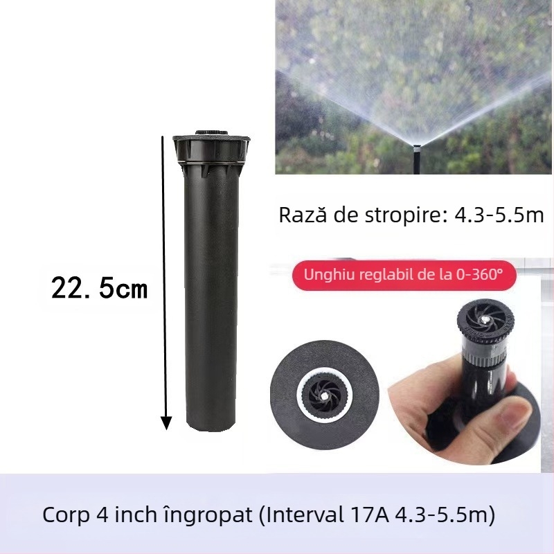 Guangying aspersor telescopic îngropat, cu rotație la 360° pentru irigarea gazonului și grădinii (plastice tehnice)