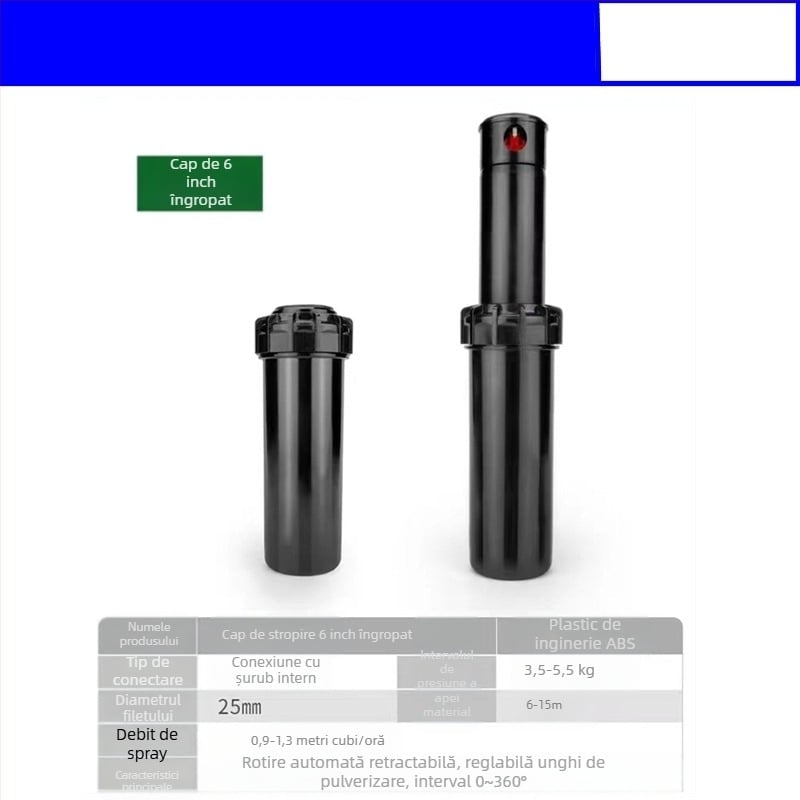 Guangying aspersor telescopic îngropat, cu rotație la 360° pentru irigarea gazonului și grădinii (plastice tehnice)