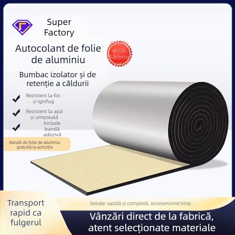 Vată izolație cu folie de aluminiu – izolație autoadezivă pentru acoperiș, microporoasă, miez din cauciuc-vată, rolă, 0,033 W/mK