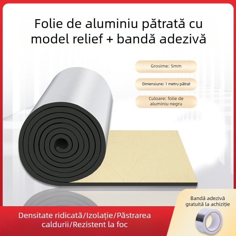 Vată izolație cu folie de aluminiu – izolație autoadezivă pentru acoperiș, microporoasă, miez din cauciuc-vată, rolă, 0,033 W/mK