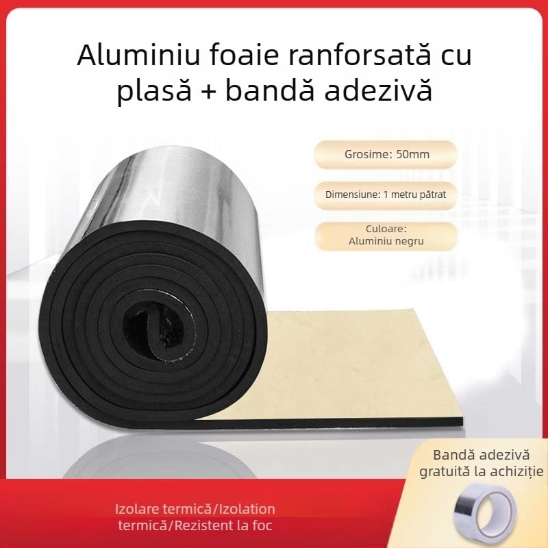 Vată izolație cu folie de aluminiu – izolație autoadezivă pentru acoperiș, microporoasă, miez din cauciuc-vată, rolă, 0,033 W/mK