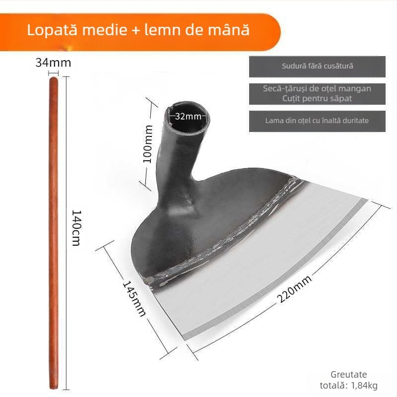 Lopată de grădină din oțel mangan, instrument multifuncțional pentru plivit, sădit legume și săpat