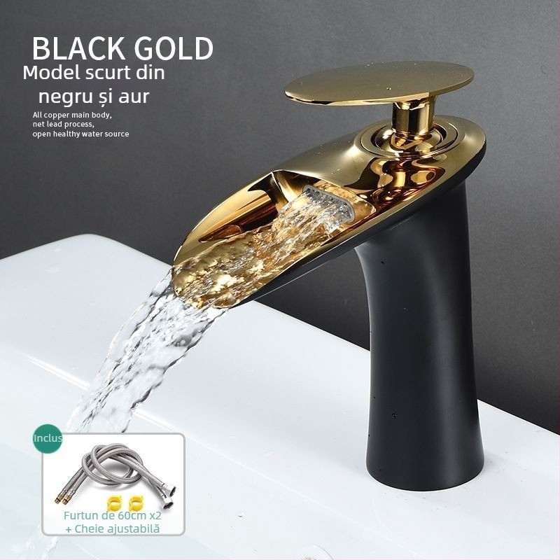 Robinet de lavoar din cupru, apă caldă și rece, montaj pe o singură gaură, nucleu ceramic al robinetului, finisaj electroplacat