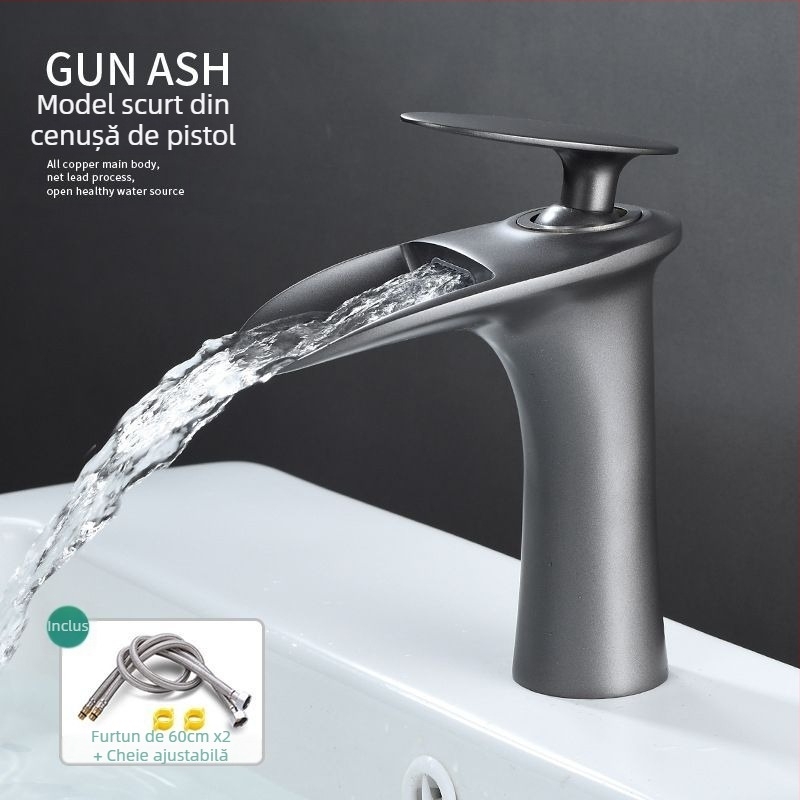 Robinet de lavoar din cupru, apă caldă și rece, montaj pe o singură gaură, nucleu ceramic al robinetului, finisaj electroplacat