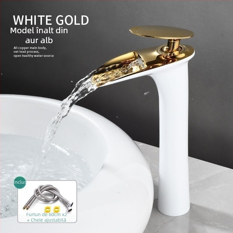 Robinet de lavoar din cupru, apă caldă și rece, montaj pe o singură gaură, nucleu ceramic al robinetului, finisaj electroplacat