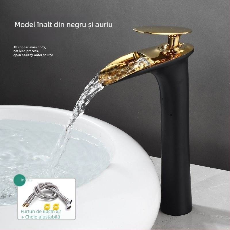 Robinet de lavoar din cupru, apă caldă și rece, montaj pe o singură gaură, nucleu ceramic al robinetului, finisaj electroplacat