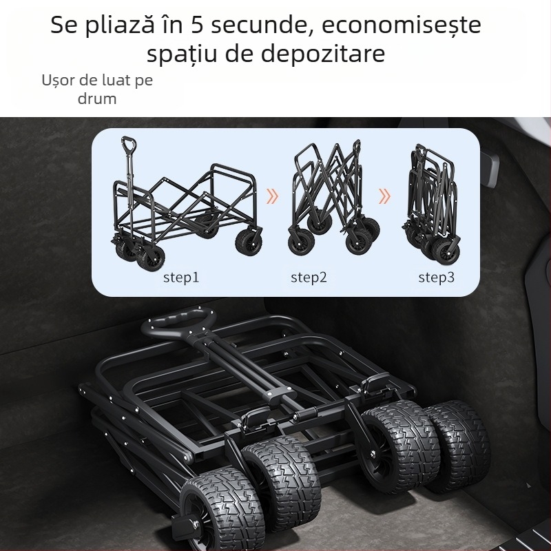 Carucior de camping – pliabil, pentru exterior, cu masă pentru picnic