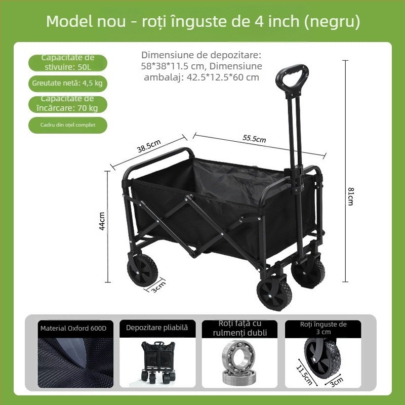 Carucior de camping – pliabil, pentru exterior, cu masă pentru picnic