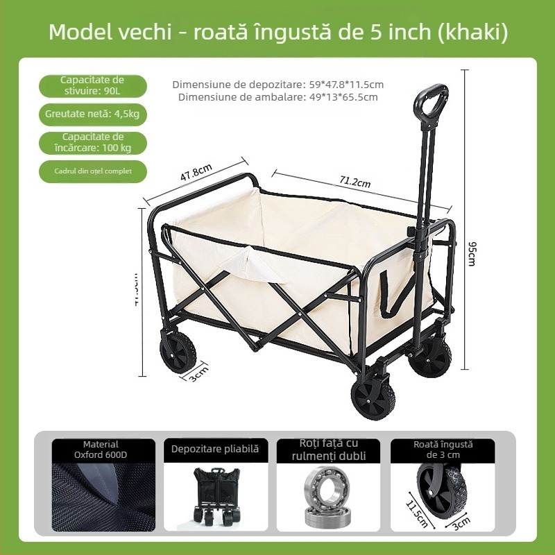 Carucior de camping – pliabil, pentru exterior, cu masă pentru picnic