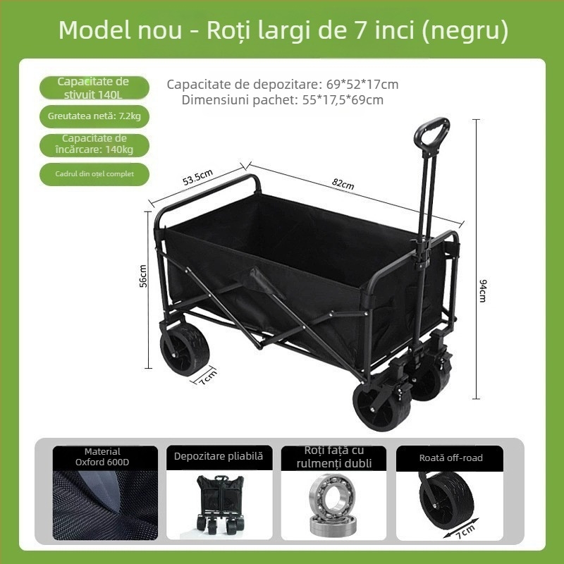 Carucior de camping – pliabil, pentru exterior, cu masă pentru picnic