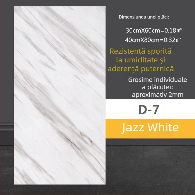 Autocolant decorativ pentru perete, aspect plăci marmură, PVC, autoadeziv, rezistent la apă și umiditate, baie