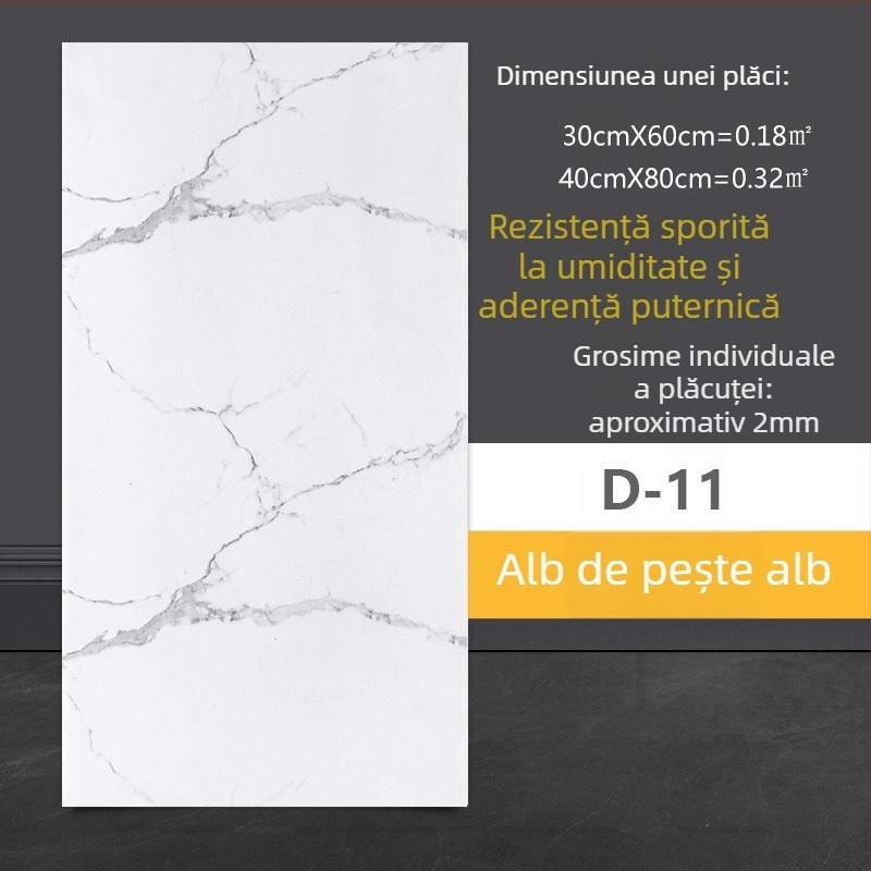 Autocolant decorativ pentru perete, aspect plăci marmură, PVC, autoadeziv, rezistent la apă și umiditate, baie
